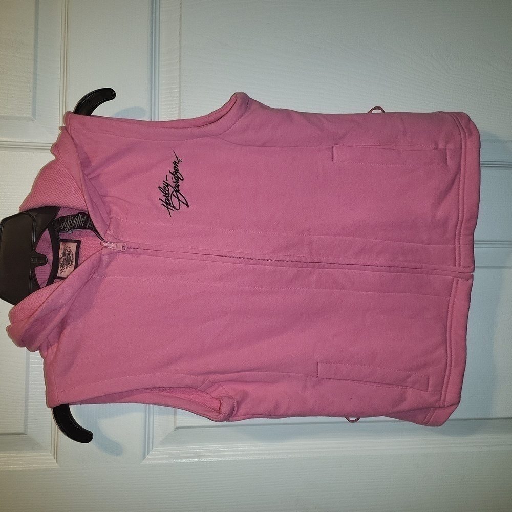 Vintage Harley Davidson Pink Hooded Vest Size Small #084